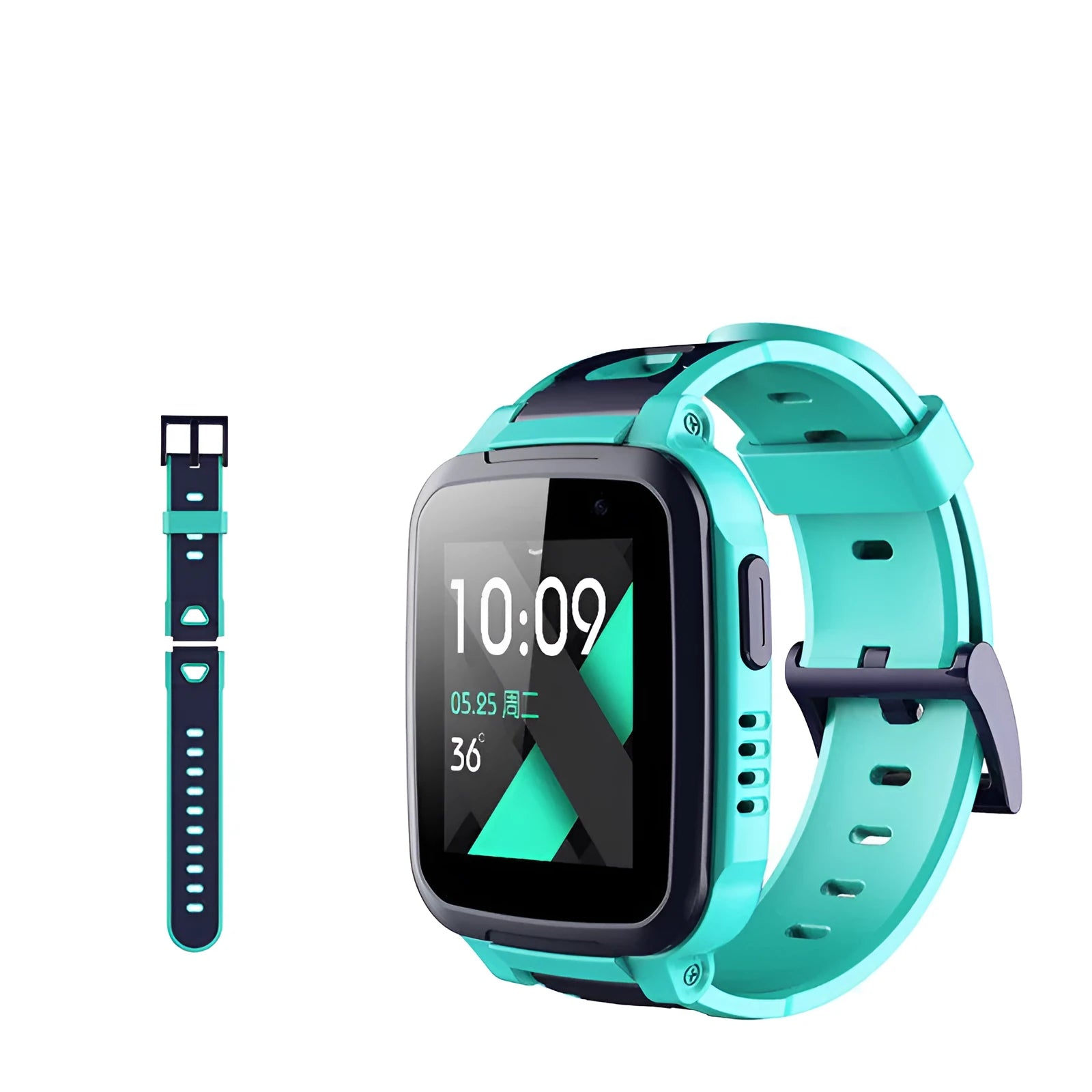 360 SE5 blue children's waterproof phone watch with stainless steel wristband on a wrist.