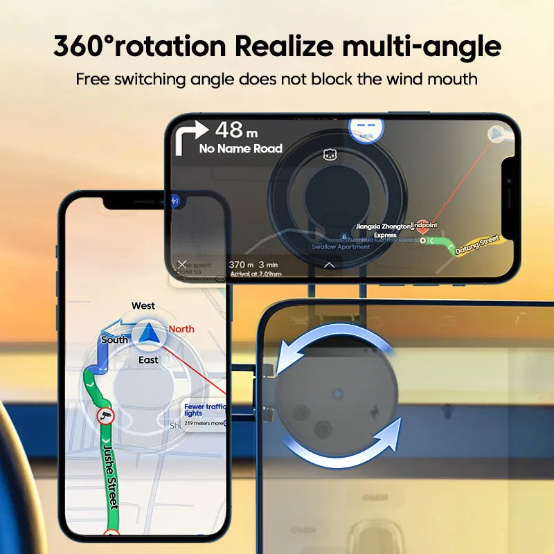 Telescopic folding floating screen car phone holder with magnetic mount for instrument panel