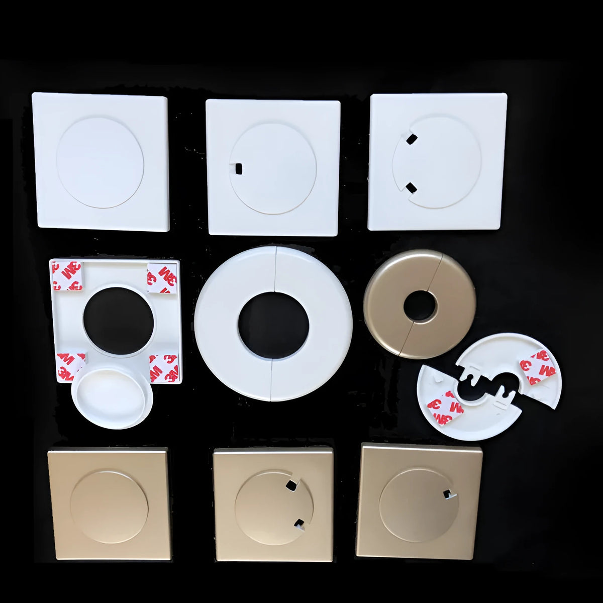 ABS decorative sticker covering ring for wall holes with 3M adhesive in multiple styles
