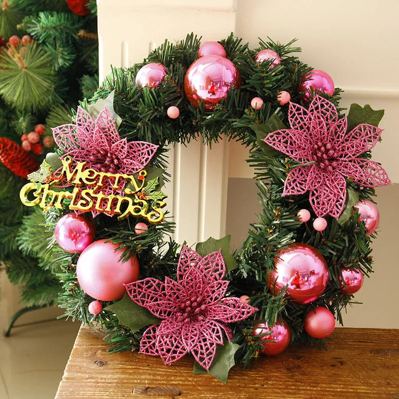 30cm multicoloured plastic Christmas wreath decoration for doors and festive displays