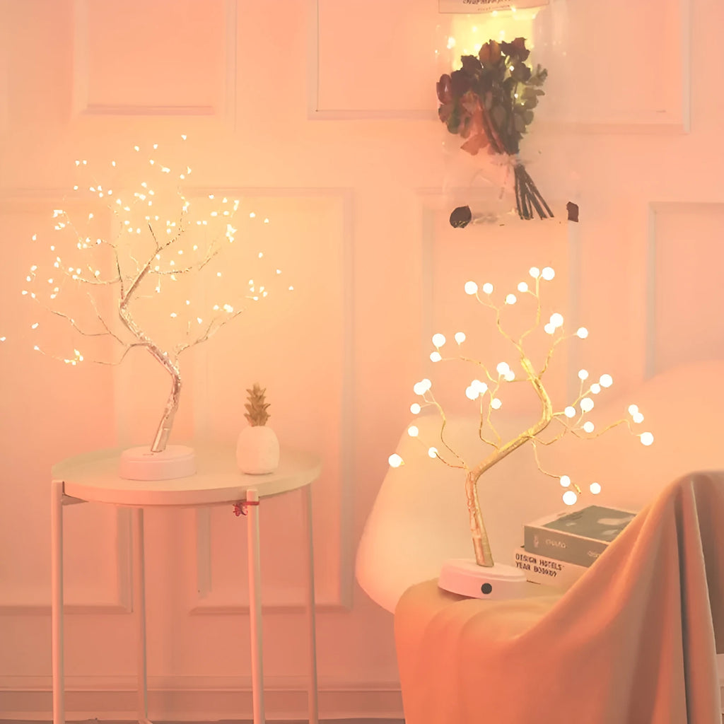 LED Christmas tree light with 108 LEDs on 50-60cm tall plastic tree structure and touch-sensitive base