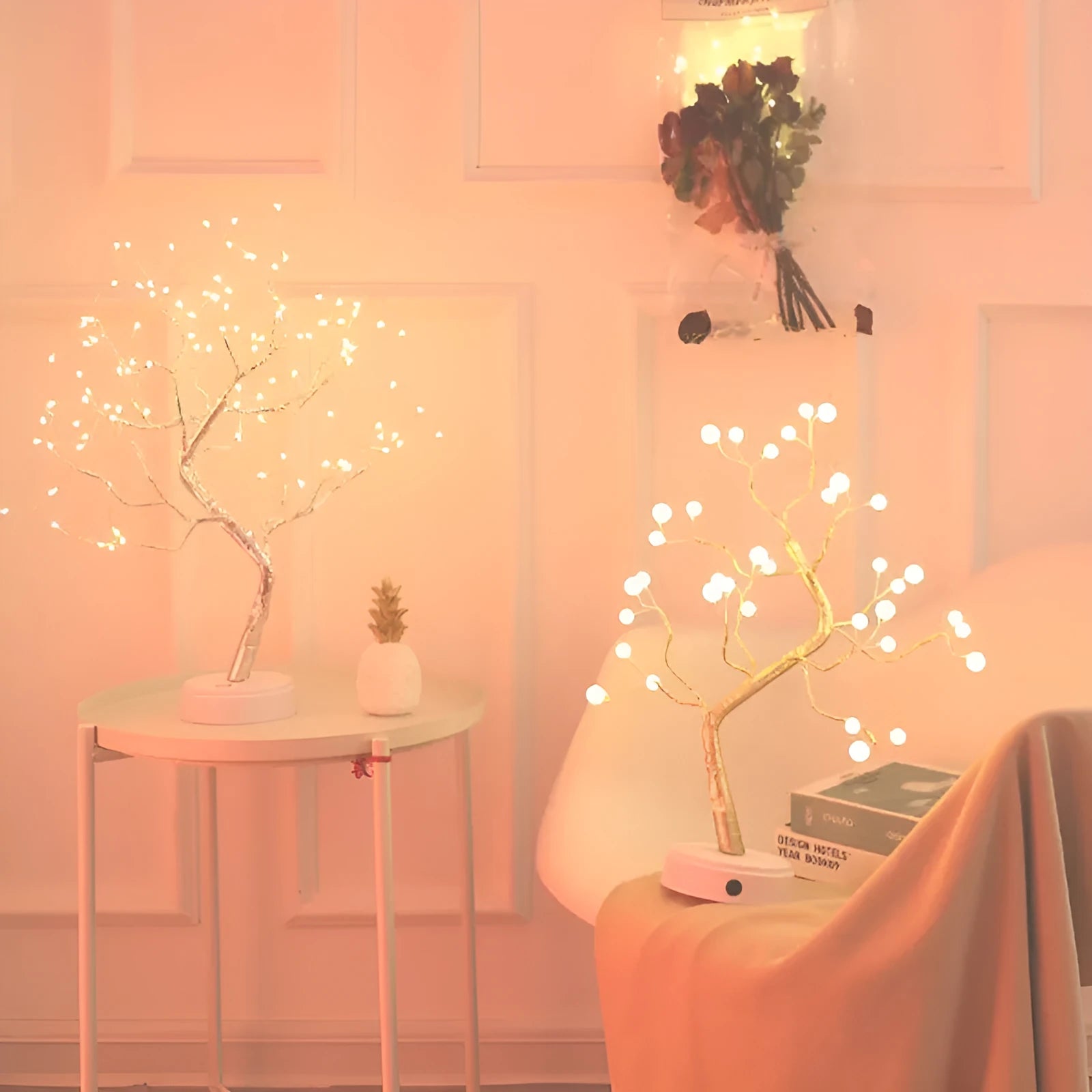 LED Christmas tree light with 108 LEDs on 50-60cm tall plastic tree structure and touch-sensitive base