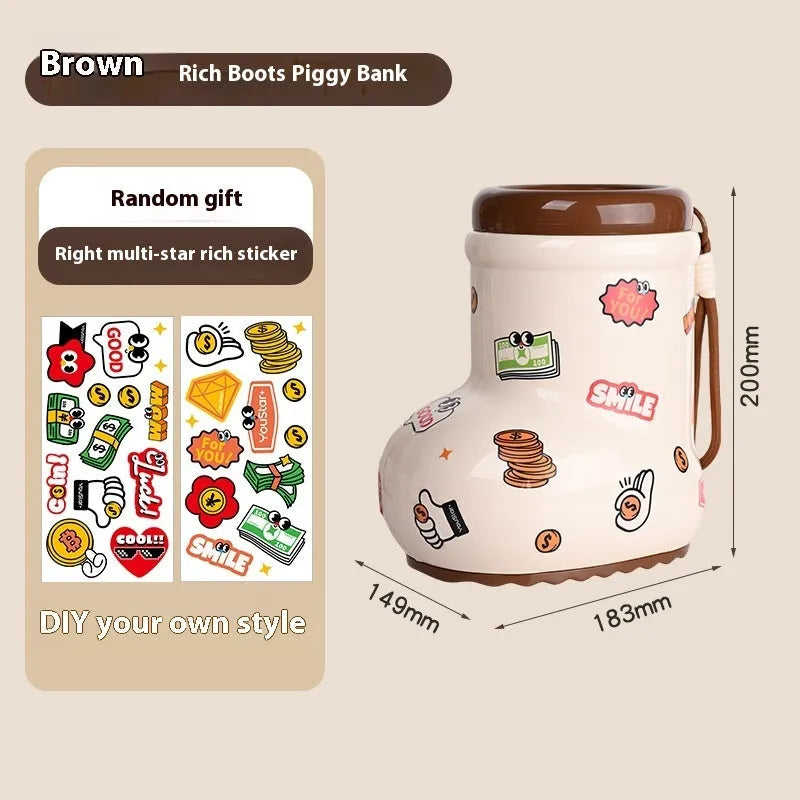 Plastic desktop storage box with cartoon stickers showing 2L capacity for stationery organisation