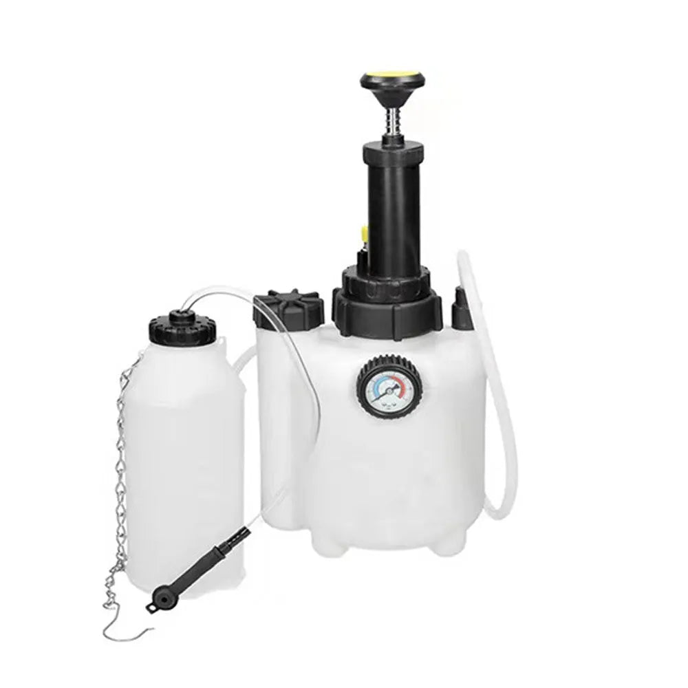 White 3L brake oil tank replacement tool with copper tubing for automotive brake fluid changes