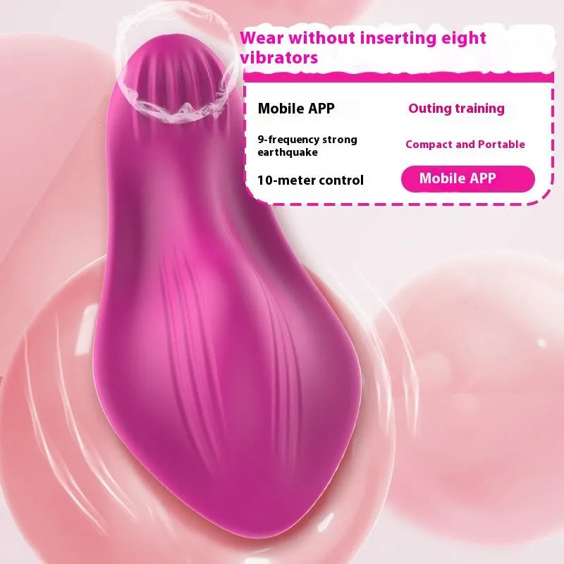 Rose red APP remote control wearable female massager with cute butterfly design on a white background.