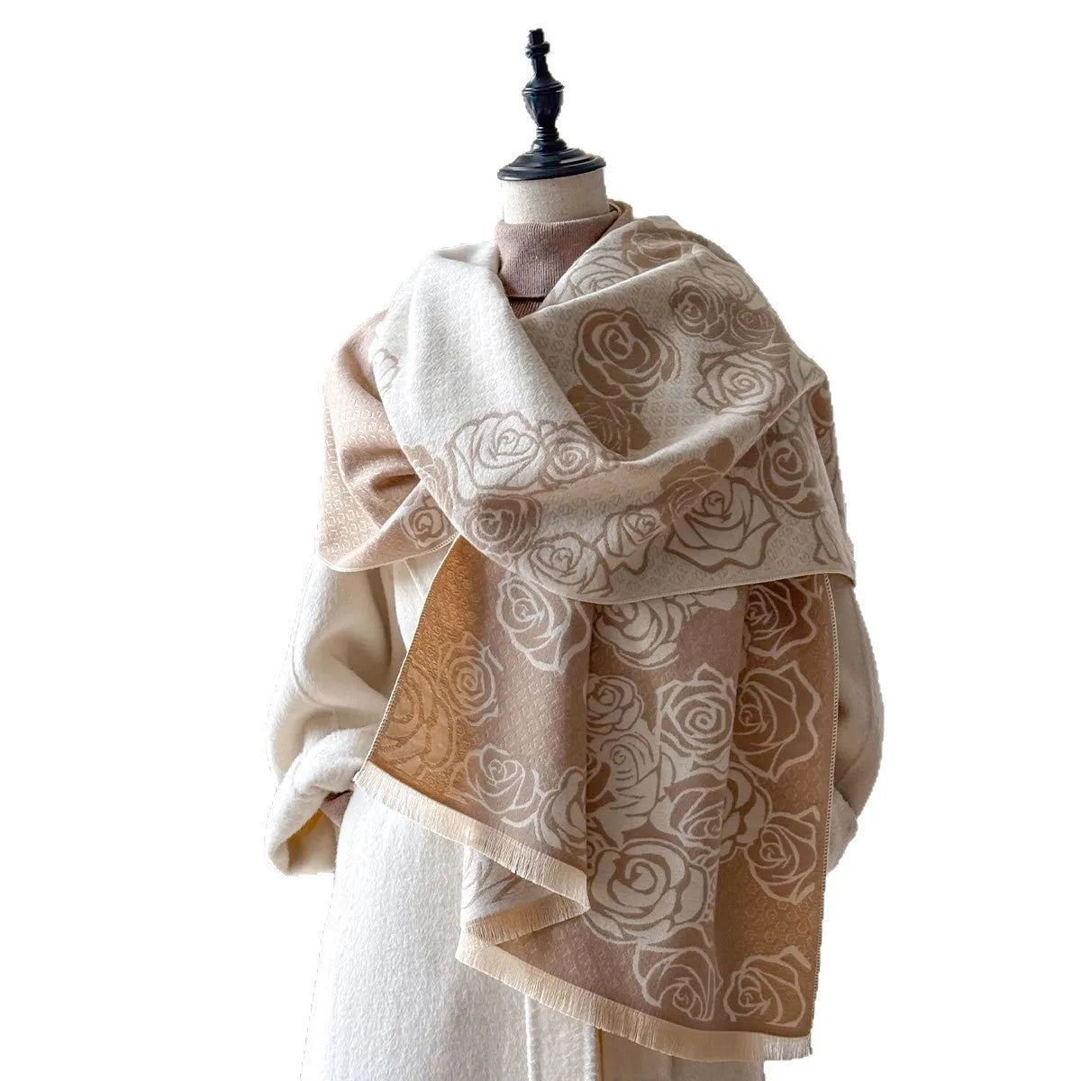 Imitation cashmere thick warm scarf in grey black blue or khaki with tassels 185x65cm