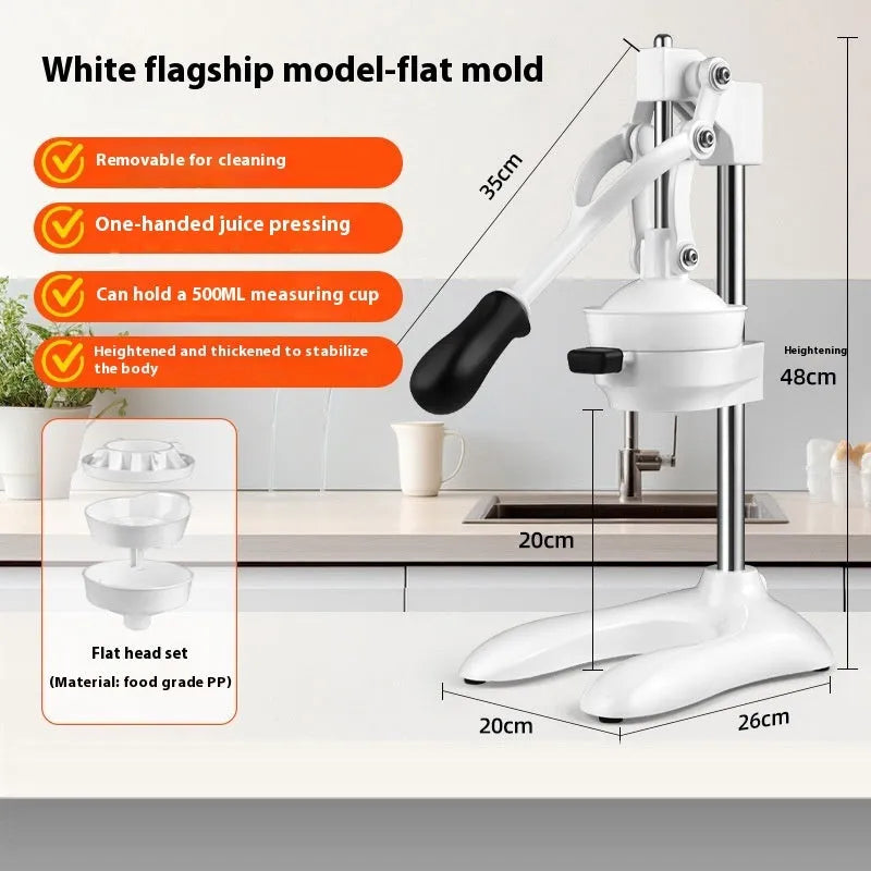 Manual orange juice juicer with stainless steel construction and 48cm size on work surface