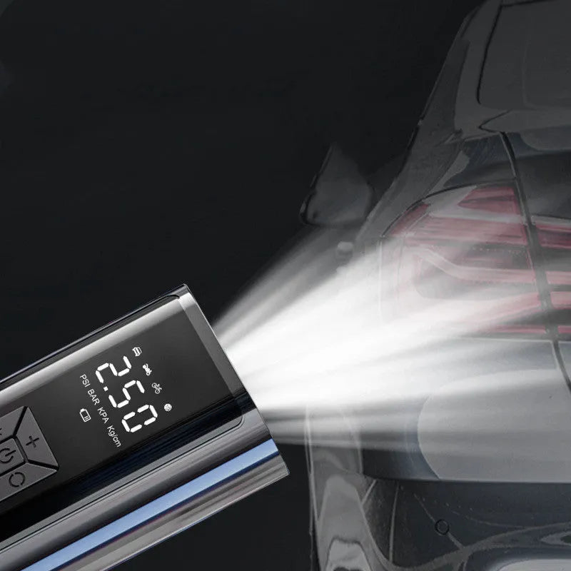 Portable wireless digital display car tyre pump with LED light and USB charging port