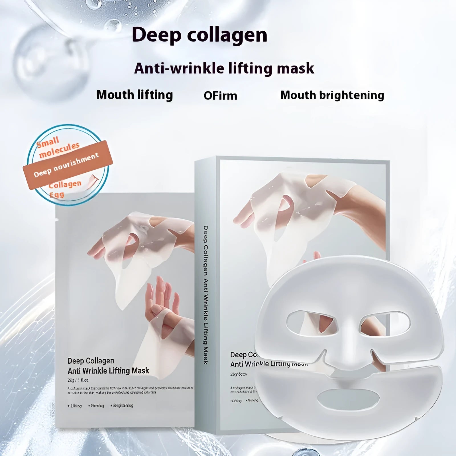 Single collagen sheet mask with 28ml anti-wrinkle moisturising serum for universal skin types.