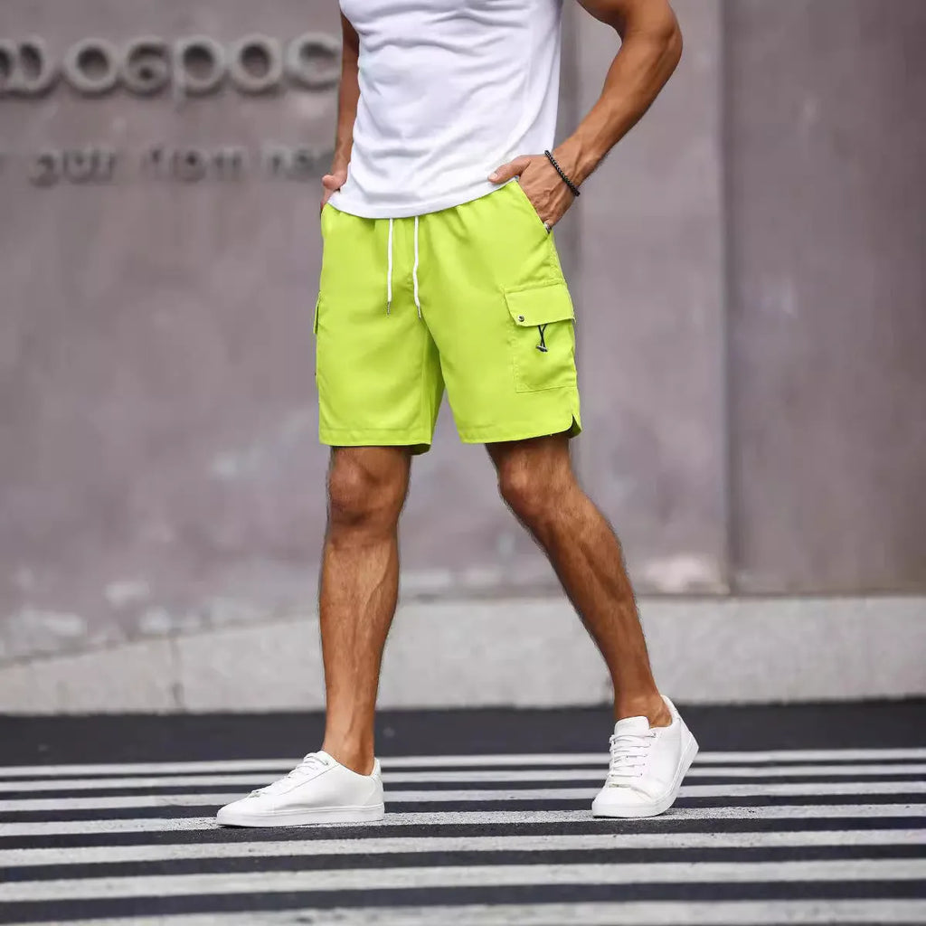 Men's loose workwear shorts in straight-leg street style with micro-elastic waistband