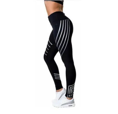 Women's milk silk workout leggings with glow print pattern in black and white colours