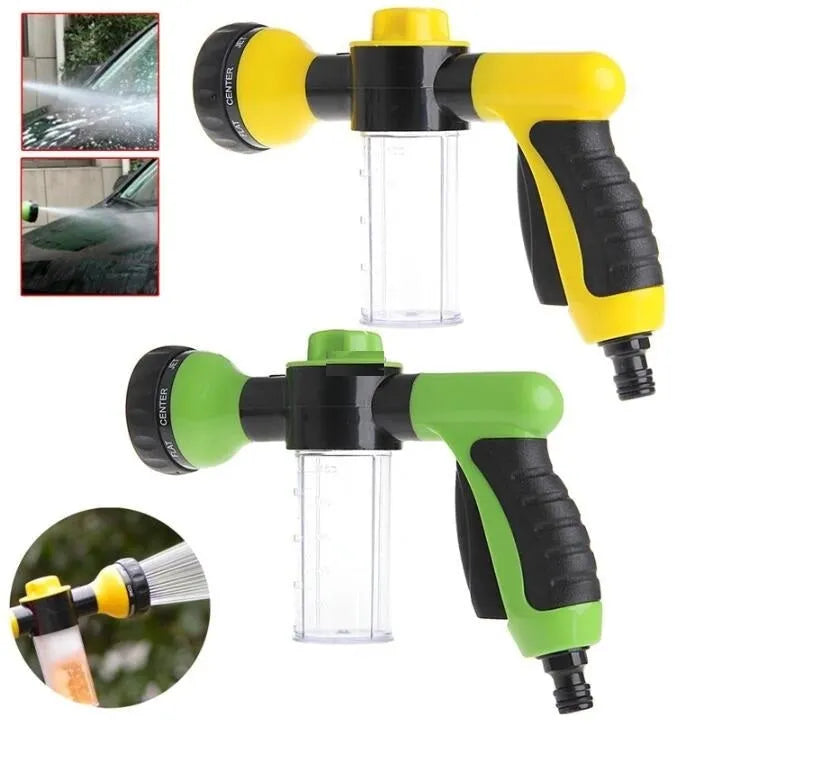 Green high-pressure foam spray gun for car washing with adjustable nozzle and multiple spray patterns
