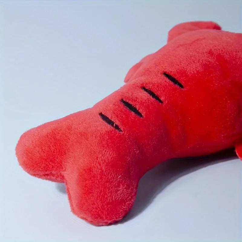 Red lobster squeaky dog toy for small and medium breeds with bite-resistant rubber construction