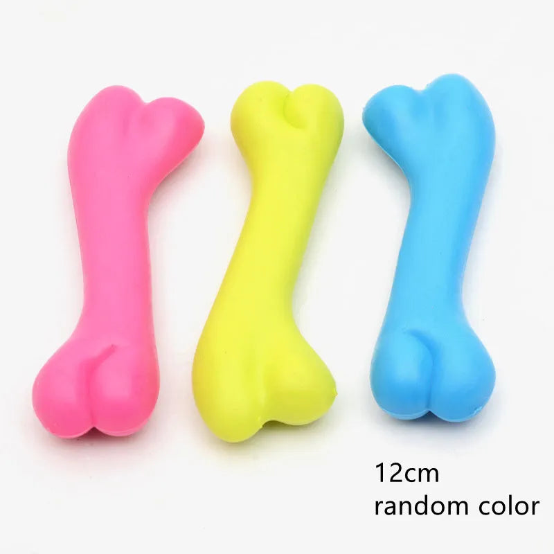 TPR rubber dog bone chew toy for puppies, 20g bite resistant molar toy in random blue, pink or yellow.