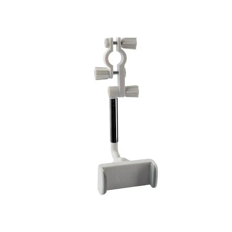 Black mobile phone bracket mounted on car rearview mirror holding smartphone