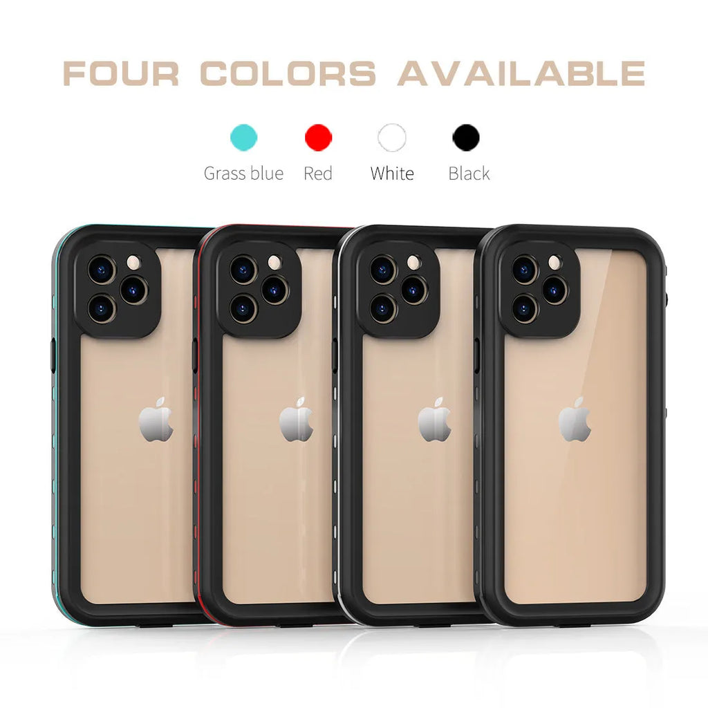 FRedpepper black waterproof shockproof case for iPhone 12 Pro Max showing port covers.