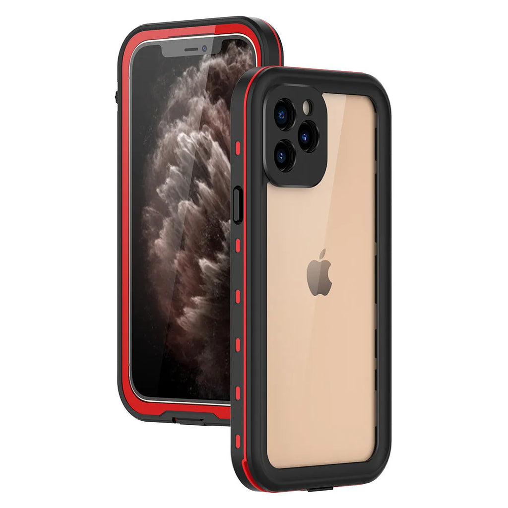 FRedpepper black waterproof shockproof case for iPhone 12 Pro Max showing port covers.