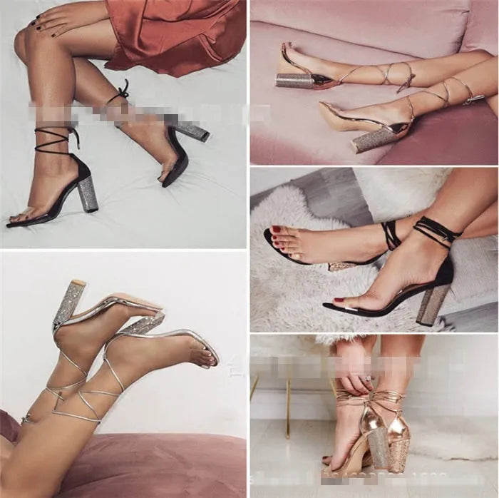 Black and gold plastic high heel shoes with pointed toe design