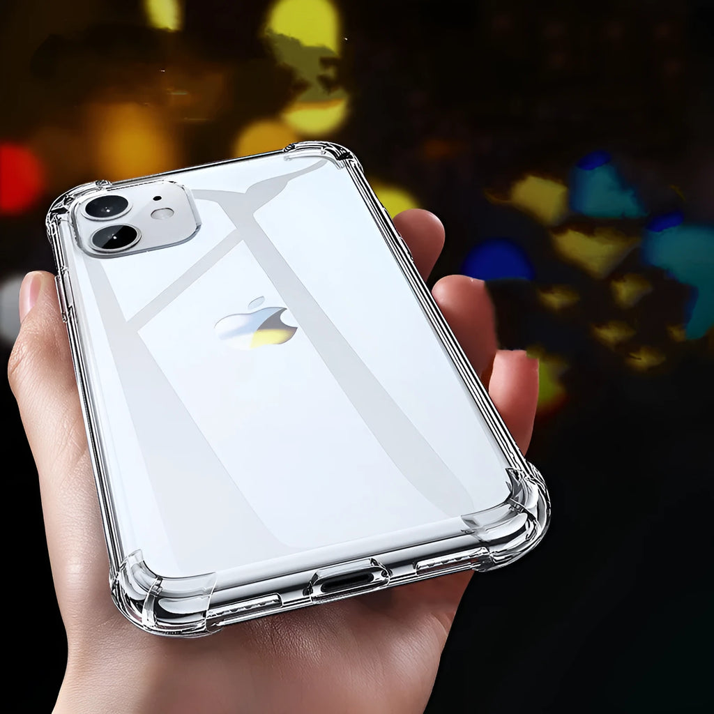 Transparent white TPU shockproof protective case for Apple iPhone models.