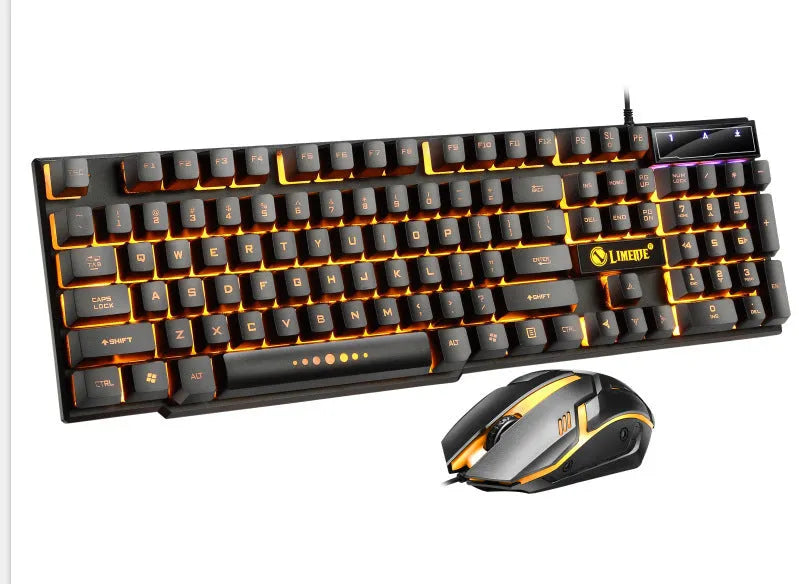 Limei GTX300 gaming keyboard and mouse set showing 104-key keyboard with RGB lighting in four colour variants