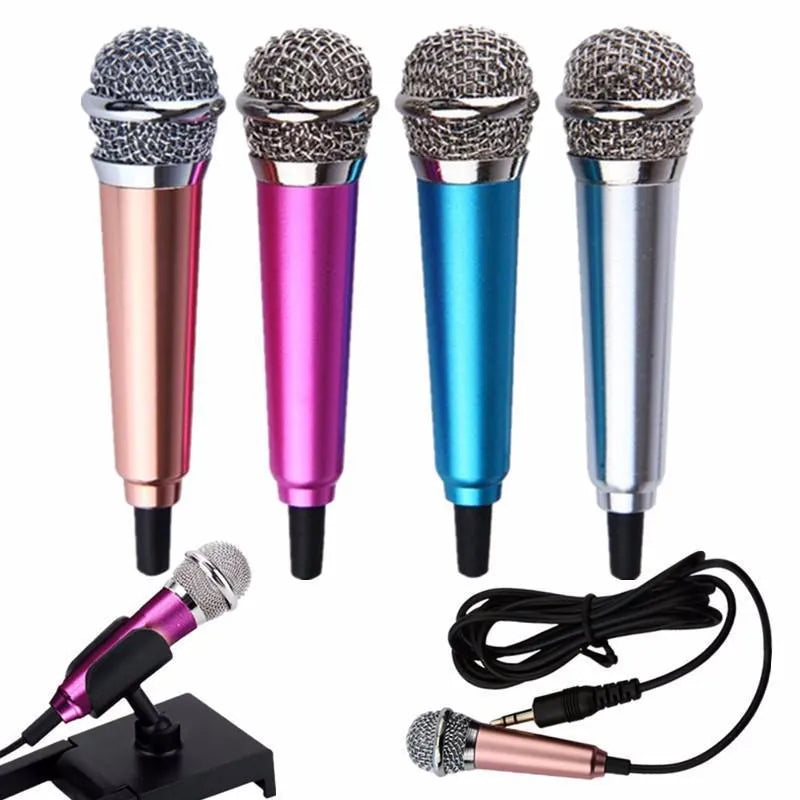 T3 mini condenser microphone with 3.5mm cable in blue, gold, red, and silver colour options
