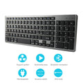 White universal Bluetooth keyboard for tablets and phones showing 104 keys and thin 13mm profile