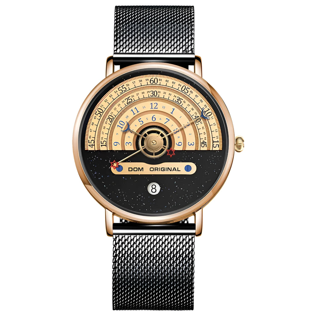 Mens M-1288 sports watch with 40mm round dial, alloy case, and stainless steel strap