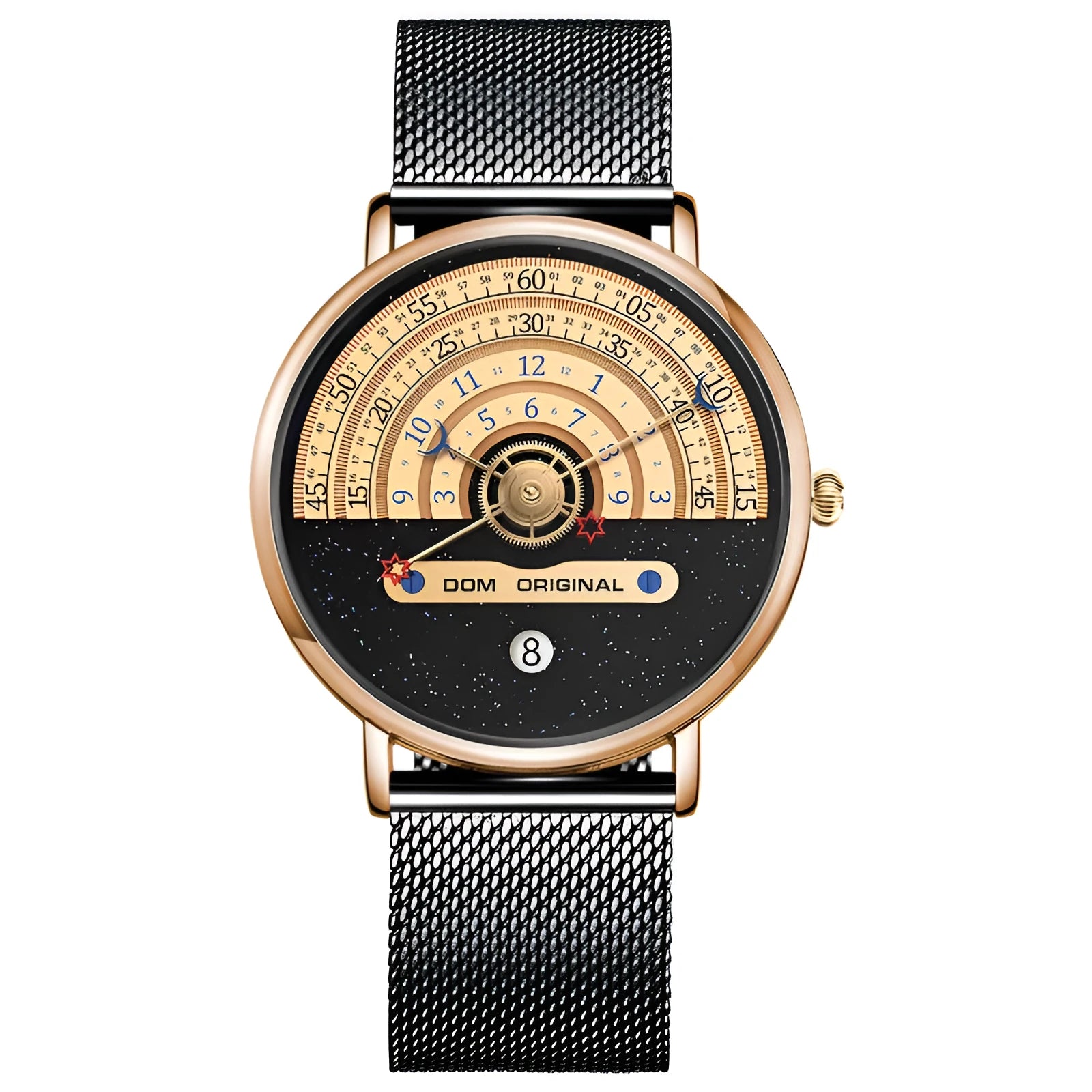 Mens M-1288 sports watch with 40mm round dial, alloy case, and stainless steel strap
