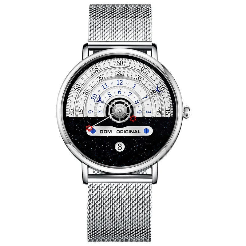 Mens M-1288 sports watch with 40mm round dial, alloy case, and stainless steel strap