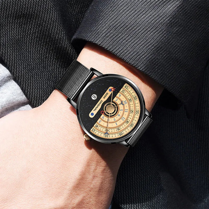 Mens M-1288 sports watch with 40mm round dial, alloy case, and stainless steel strap