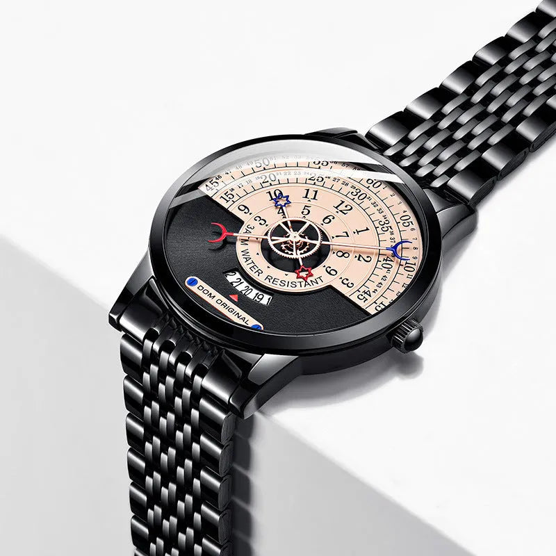 Mens M-1288 sports watch with 40mm round dial, alloy case, and stainless steel strap