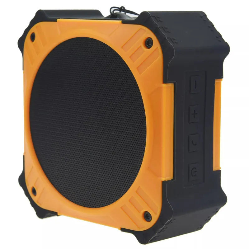 Compact black waterproof Bluetooth speaker with wrist strap showing 101mm dimensions