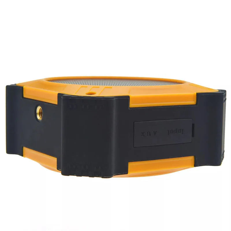 Compact black waterproof Bluetooth speaker with wrist strap showing 101mm dimensions