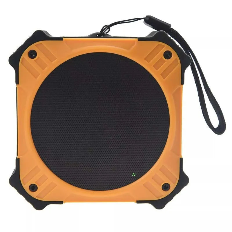 Compact black waterproof Bluetooth speaker with wrist strap showing 101mm dimensions