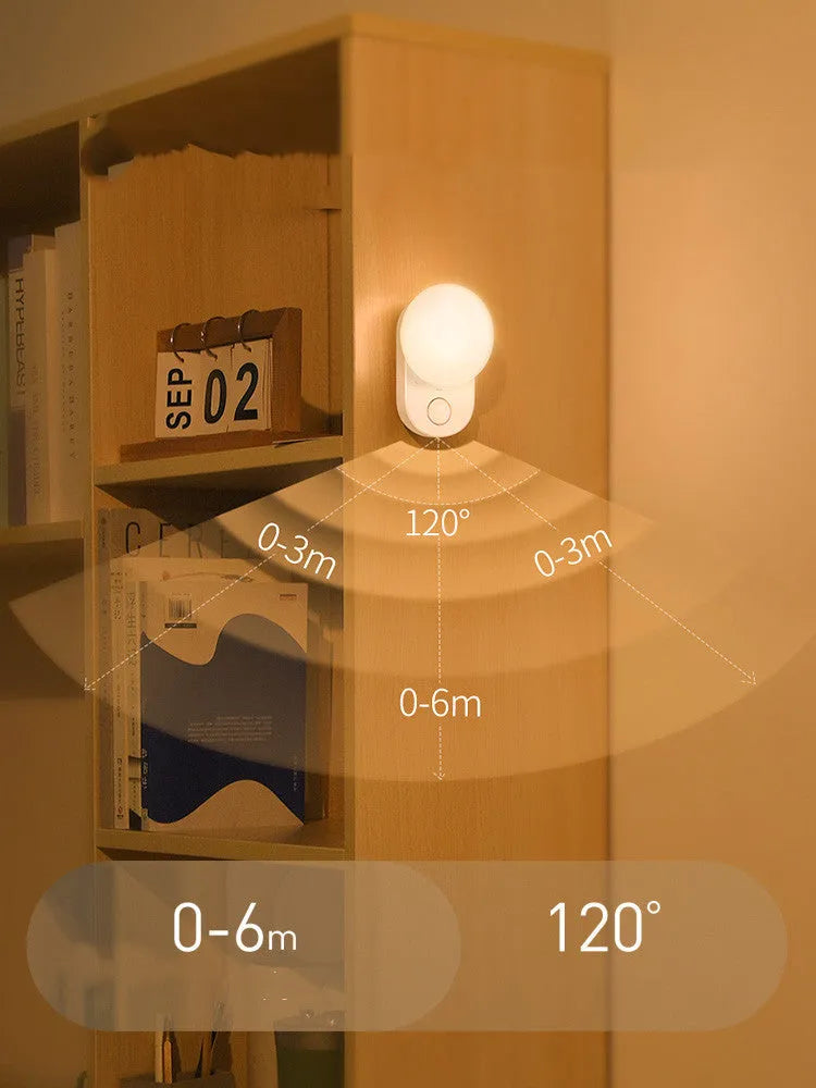 White Baseus Full Moon rechargeable night light with motion sensor for bedroom and aisle use