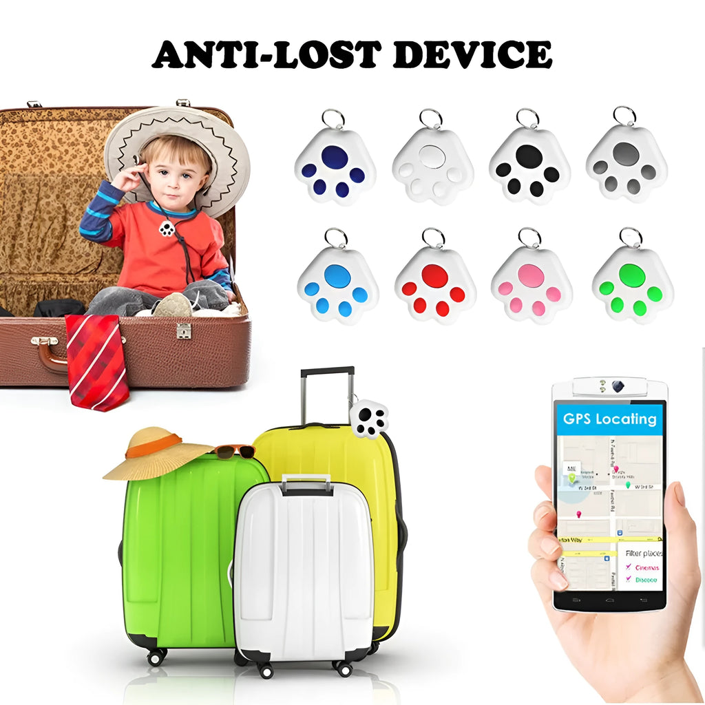 Dog paw shaped Bluetooth tracker device with selfie remote function in various colours