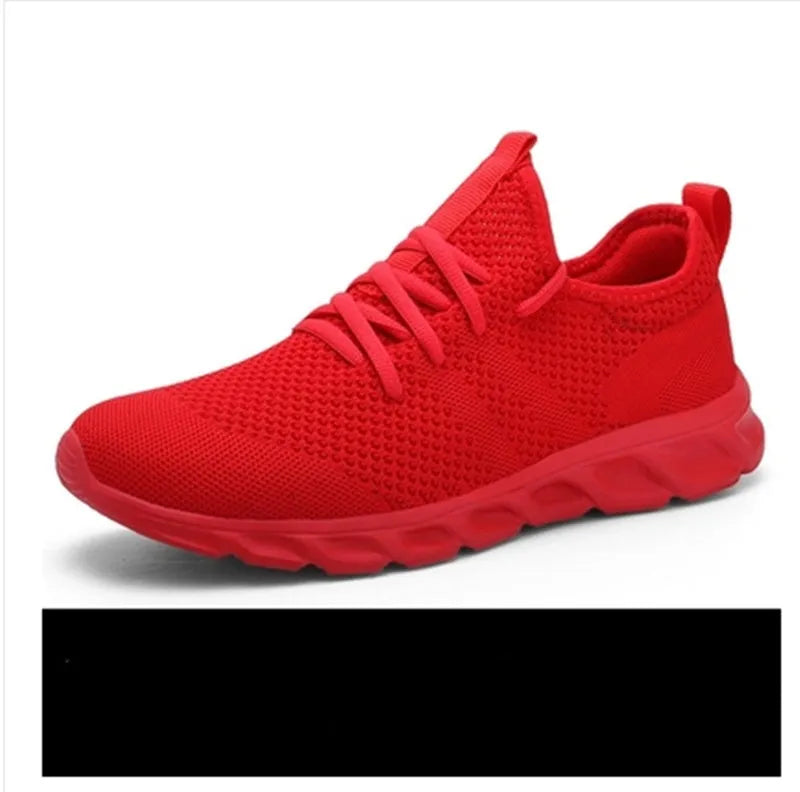 Men's black and white breathable mesh sneakers with round toe and lace-up closure for casual sports