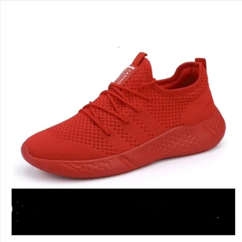 Men's black and white breathable mesh sneakers with round toe and lace-up closure for casual sports