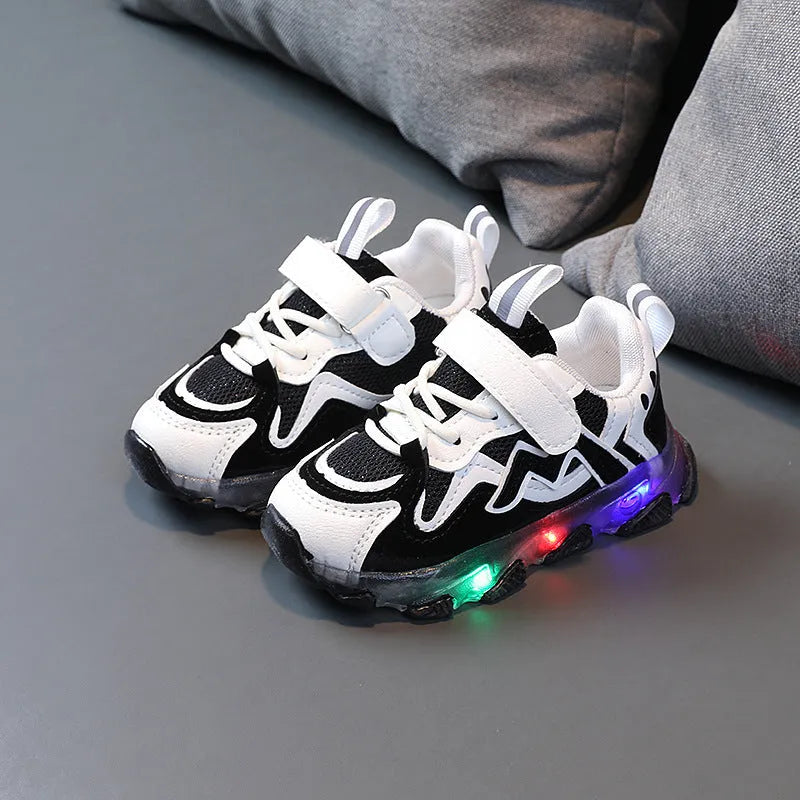 Kids breathable mesh sneakers with Velcro strap and rubber sole in black pink and grey
