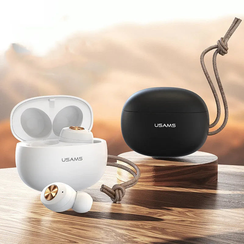 Pebble Series Wireless Bluetooth Mini TWS earbuds and charging case in black, white, or dark green.