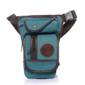 Men's wear-resistant canvas belt bag in black with leather accents and high-precision hardware, 28x14.5x5cm.
