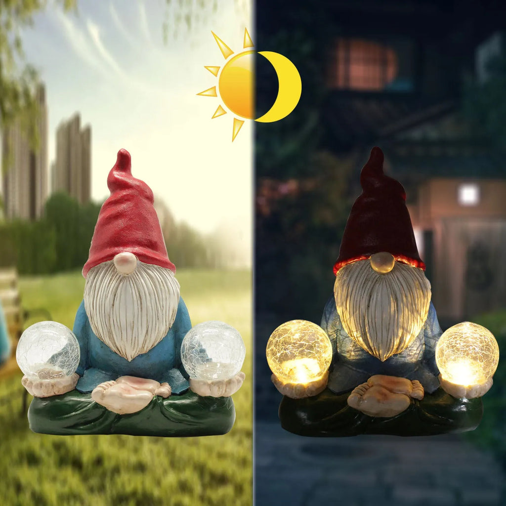 Solar LED resin dwarf doll outdoor statue with faceless old man design for garden decoration