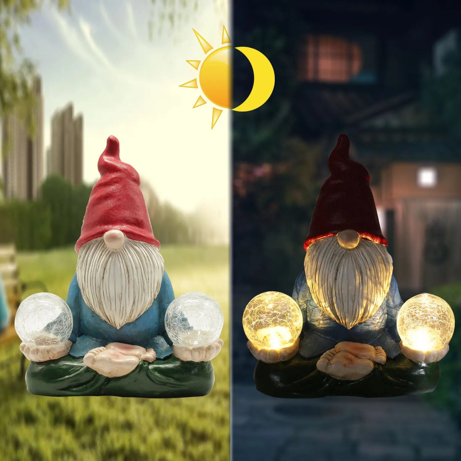 Solar LED resin dwarf doll outdoor statue with faceless old man design for garden decoration