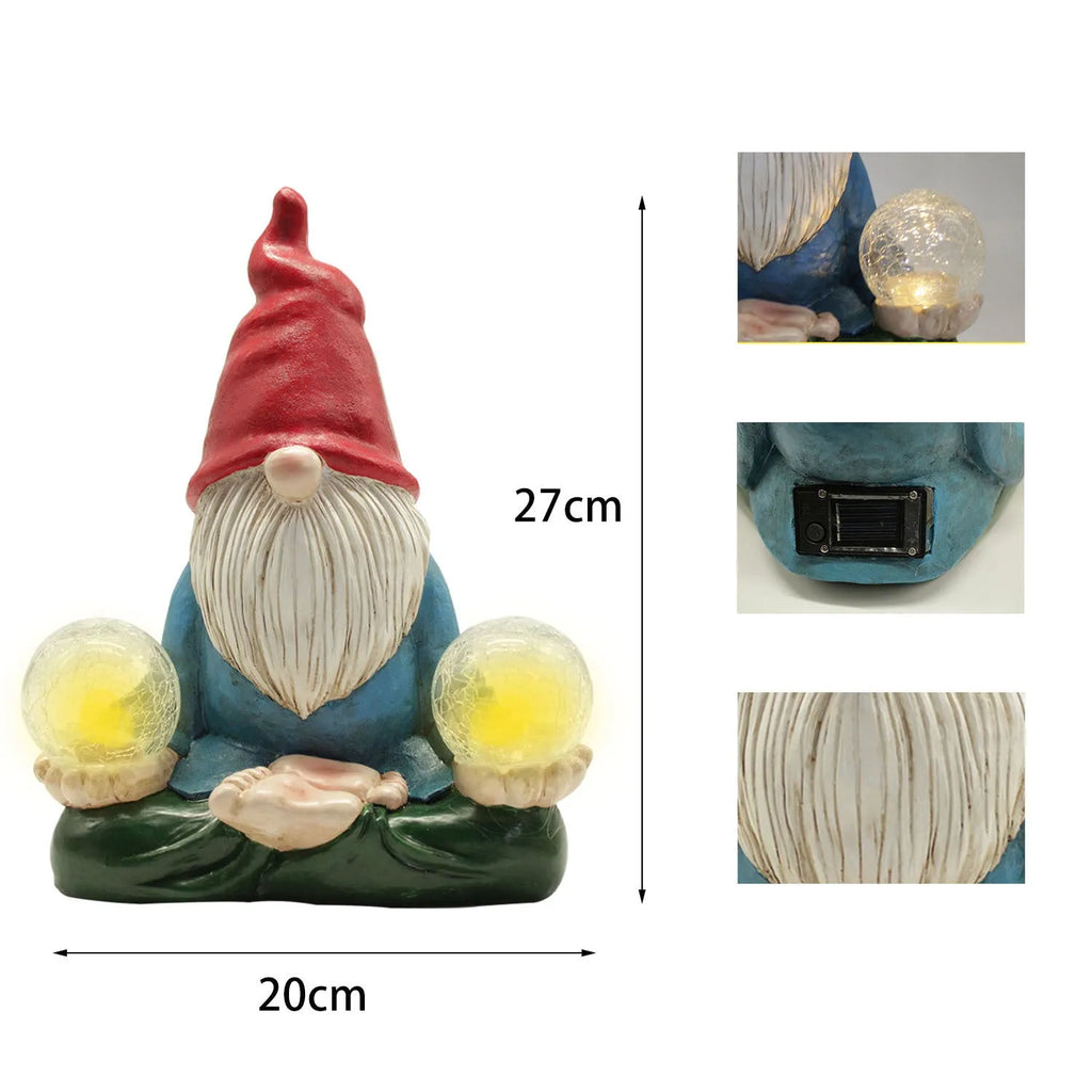 Solar LED resin dwarf doll outdoor statue with faceless old man design for garden decoration