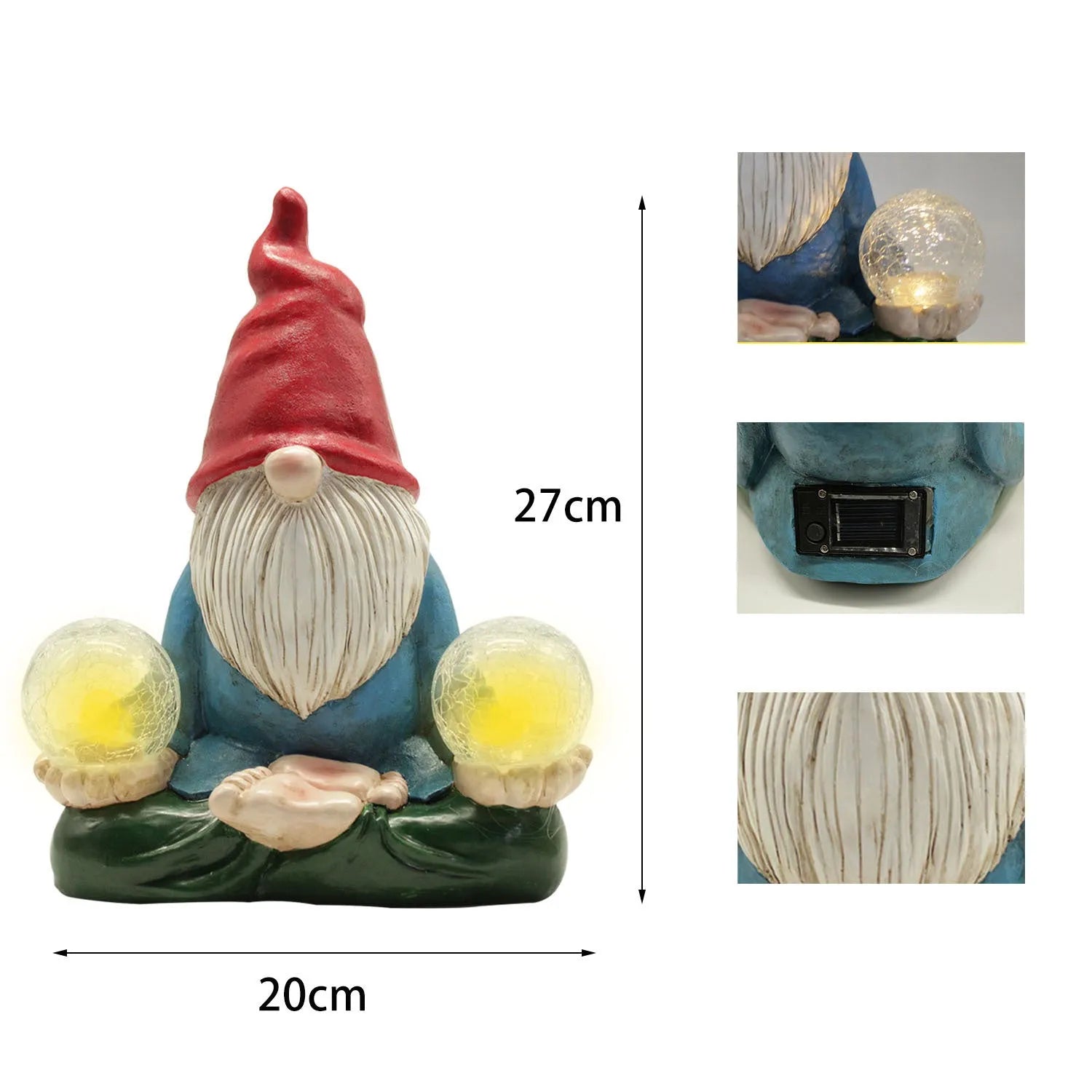 Solar LED resin dwarf doll outdoor statue with faceless old man design for garden decoration