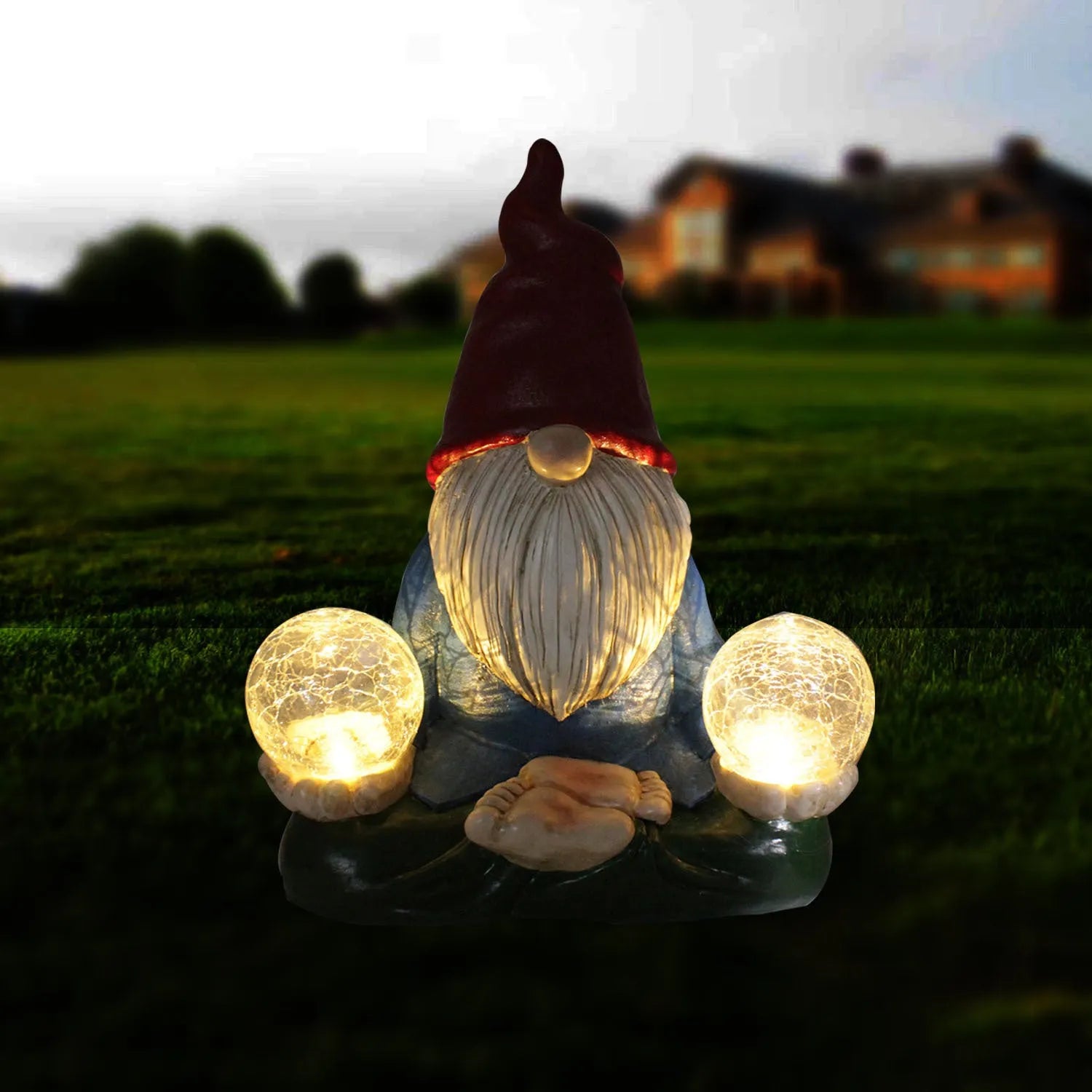 Solar LED resin dwarf doll outdoor statue with faceless old man design for garden decoration