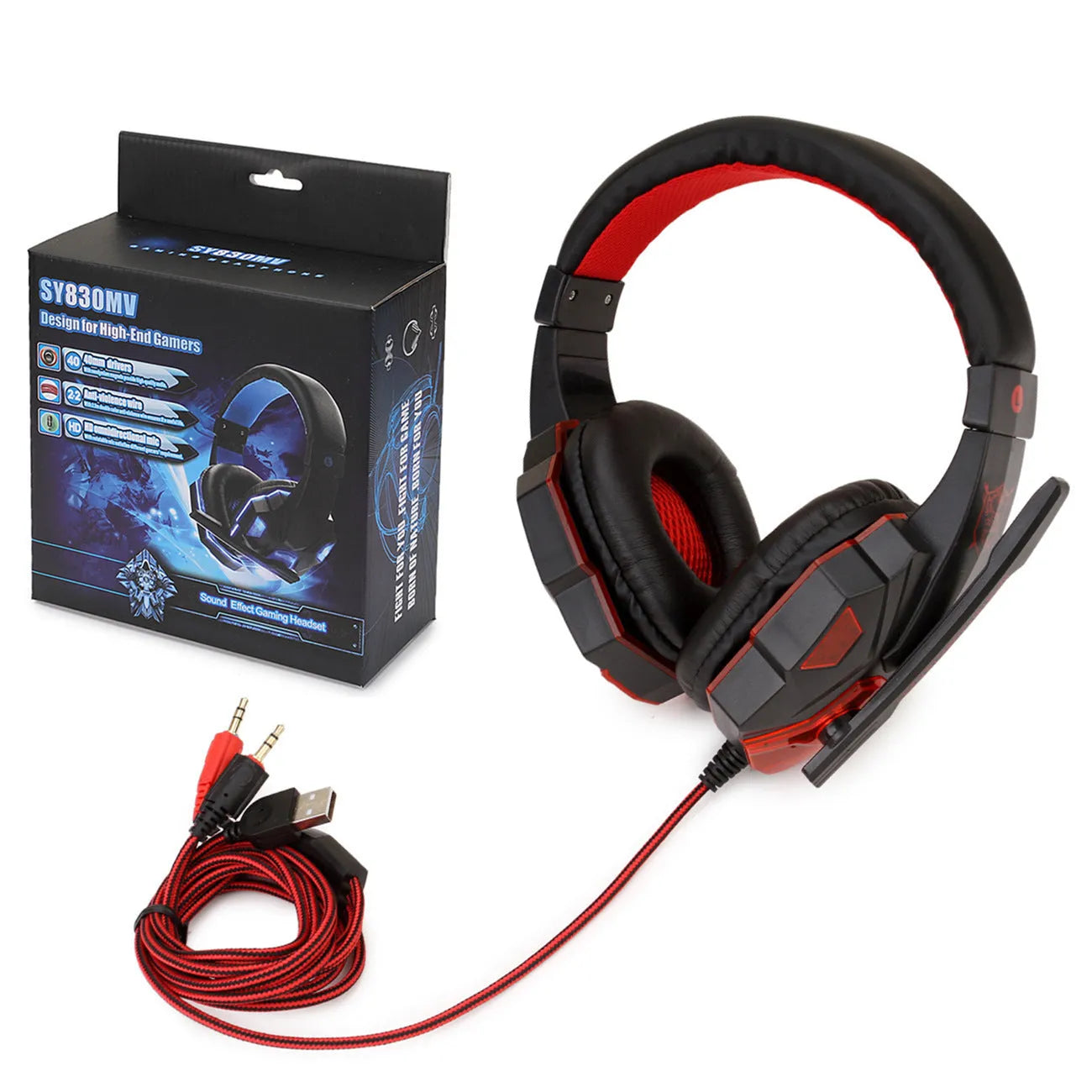 Wired PS4 gaming headset with light-up feature and tan leather over-ear muffs.