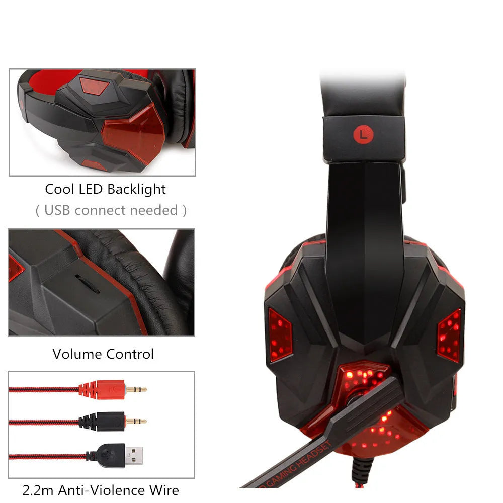 Wired PS4 gaming headset with light-up feature and tan leather over-ear muffs.