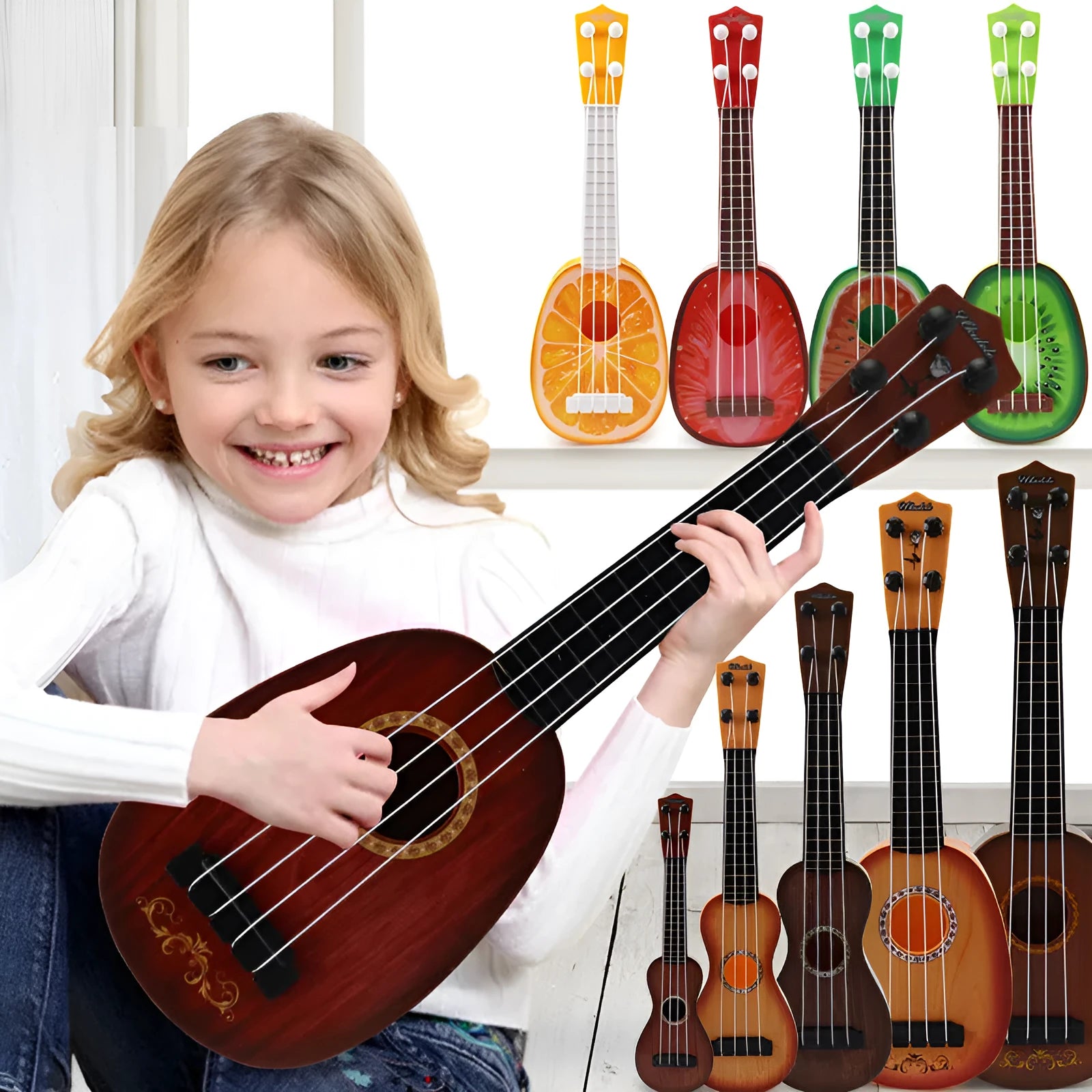 Retro guitar toys simulation ukulele children's musical toy 38cm safety plastic