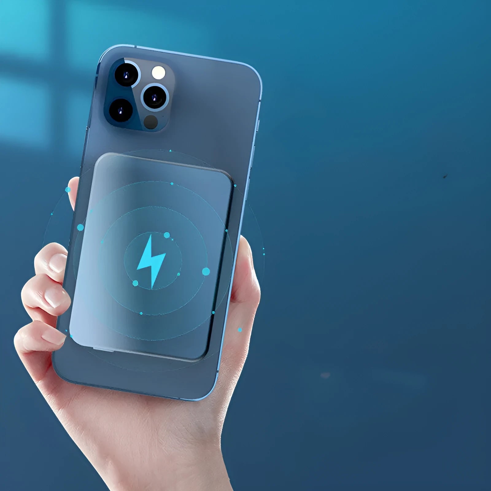 Silver aluminium wireless magnetic charging power bank for Apple phones, showing USB-C port.